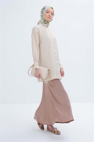 Light Beige-Ruffled Shirt Tunic