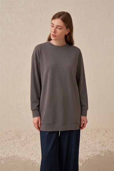 Antrasit-Yumuşak Dokulu Sweatshirt