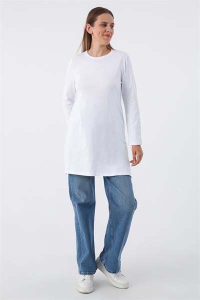 White-Basic Cotton Single Jersey Sweat Tunic