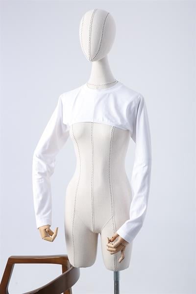White-Cotton Long Sleeve Stand Collar Crop Underwear