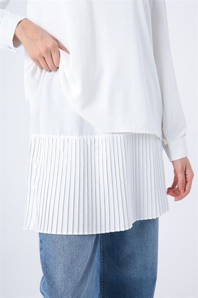 White-Pleated Short Shirt Skirt
