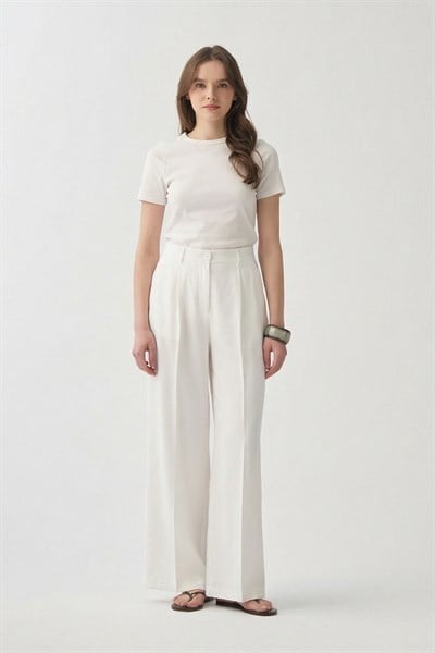 White Crease Detail Palazzo Pants