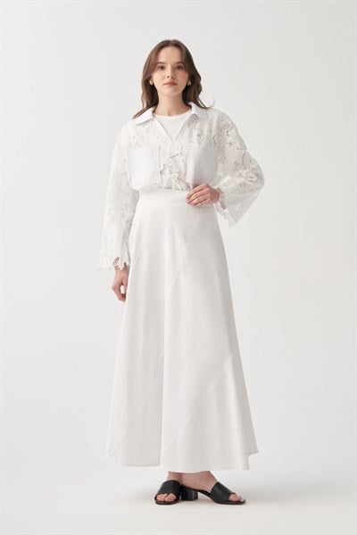White-Bias Cut Panel Skirt