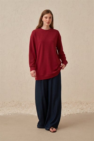 Bordo-Yumuşak Dokulu Sweatshirt