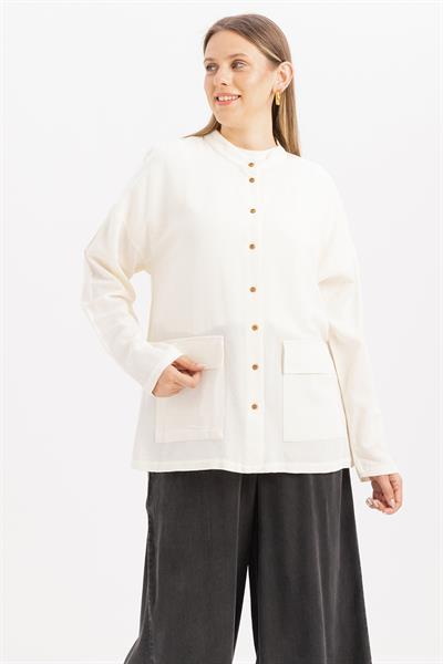 Ecru-Viscose Shirt Tunic With Waist Ties