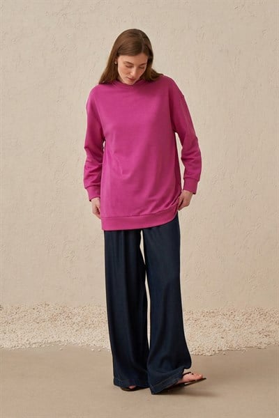 Fuşya-Yumuşak Dokulu Sweatshirt