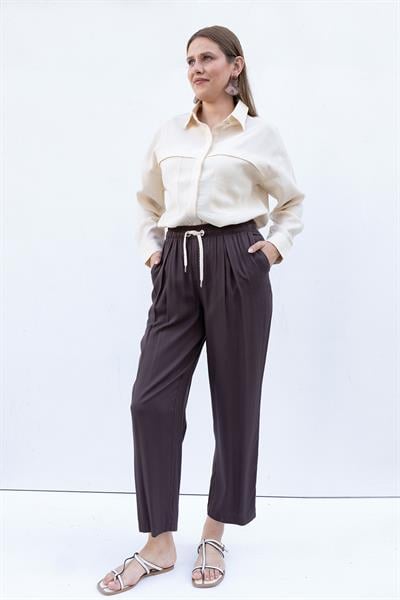 Brown - Wide-Leg Pants With Elastic Waist