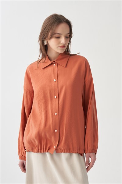 Kiremit-Düğmeli Oversize Ceket