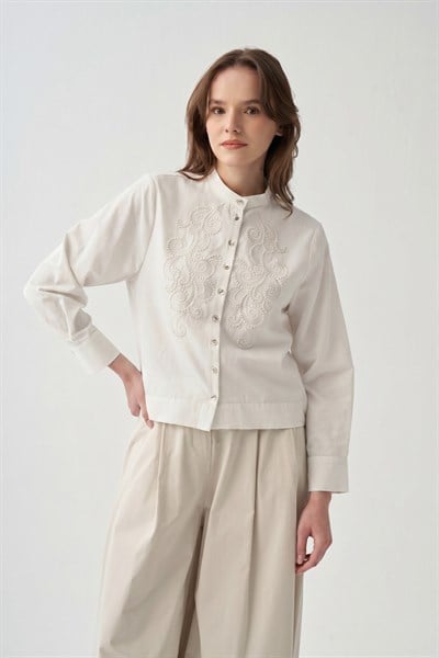 Off White-Embroidered Detail Shirt