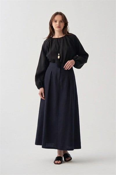 Lacivert-Pile Detaylı Etek