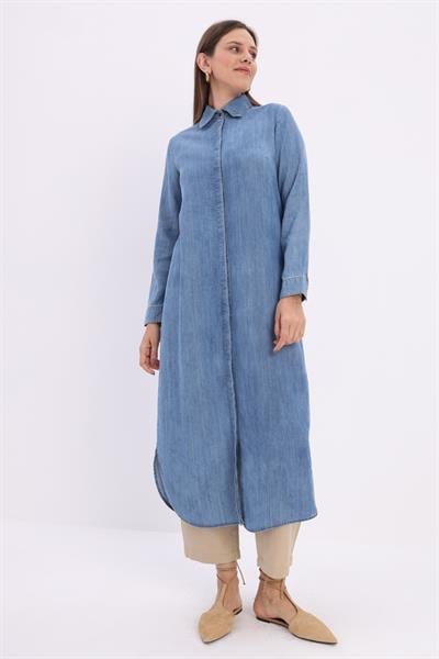 Blue-Denim Long Shirt Tunic