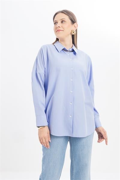 Mavi-Oversize Basic Gömlek