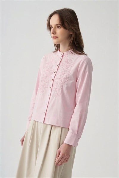 Pembe-Nakış Detaylı Gömlek