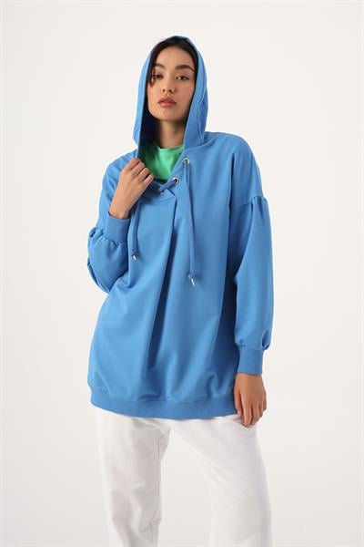 Saks-Oversize Hooded Sweatshirt with Collar Detail