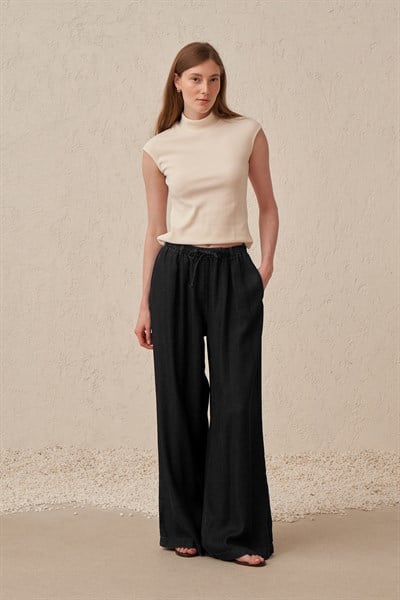 Siyah-Beli Lastikli Denim Pantolon