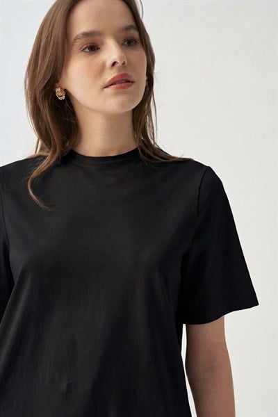 Siyah-Bisiklet Yaka Modal T-Shirt