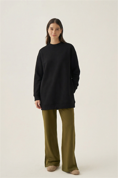 Siyah-Bisiklet Yaka Sweatshirt