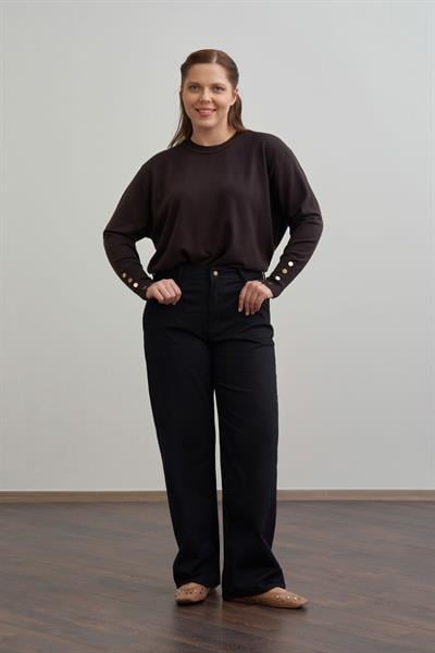 Siyah-Boru Paça Büyük Beden Gabardin Pantolon