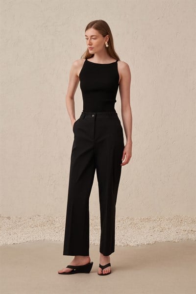 Siyah-Boru Paça Pamuk Lycra Pantolon