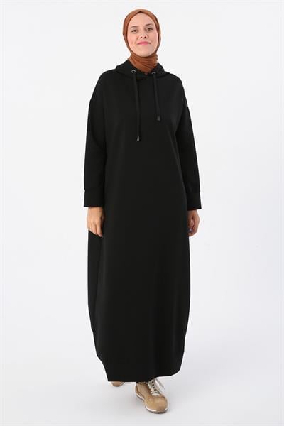 Siyah-Kapüşonlu Örme Elbise