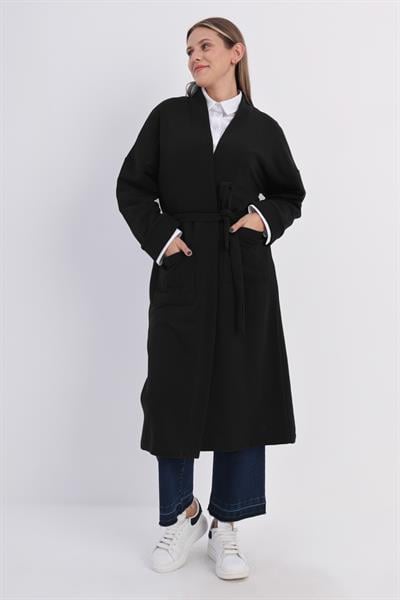 Siyah-Kolu Katlamalı Sweat Hırka