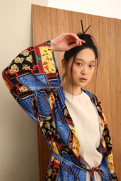 Black-Blue-Patterned Kimono