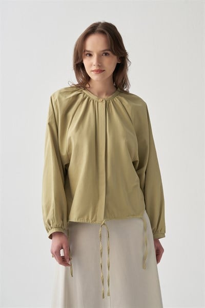 Soft Yeşil-Reglan Kollu Bağlamalı Gömlek