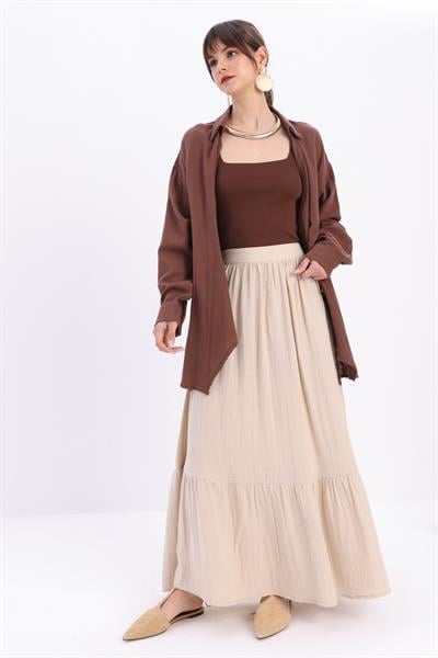 Stone-100% Cotton Flared Skirt