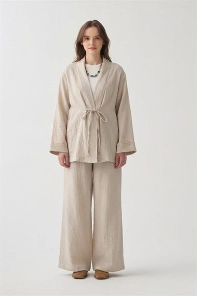 Stone-Waist Tie Muslin Kimono