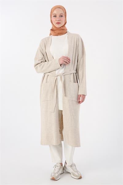 Taş-Cepli Rahat Kalıp Yırtmaçlı Triko Hırka