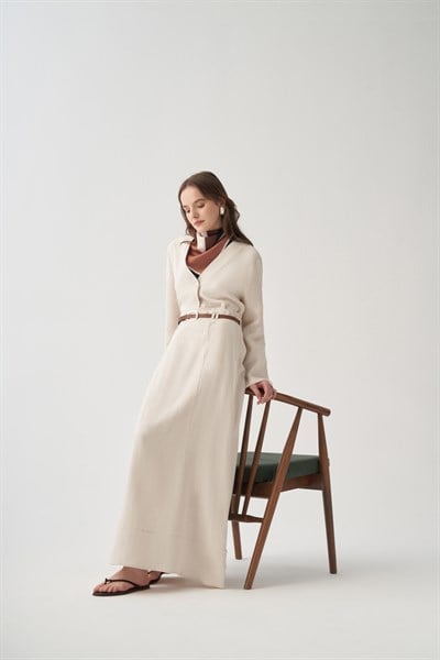 Taş-Deri Kemerli Keten Etek