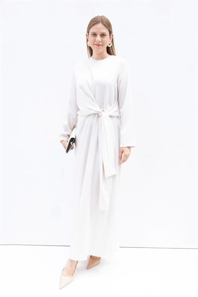 Stone-Belted Satin Dress
