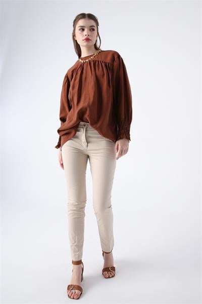 Stone-Cotton Iron-on Trace Pocket Lycra Skinny Leg Trousers