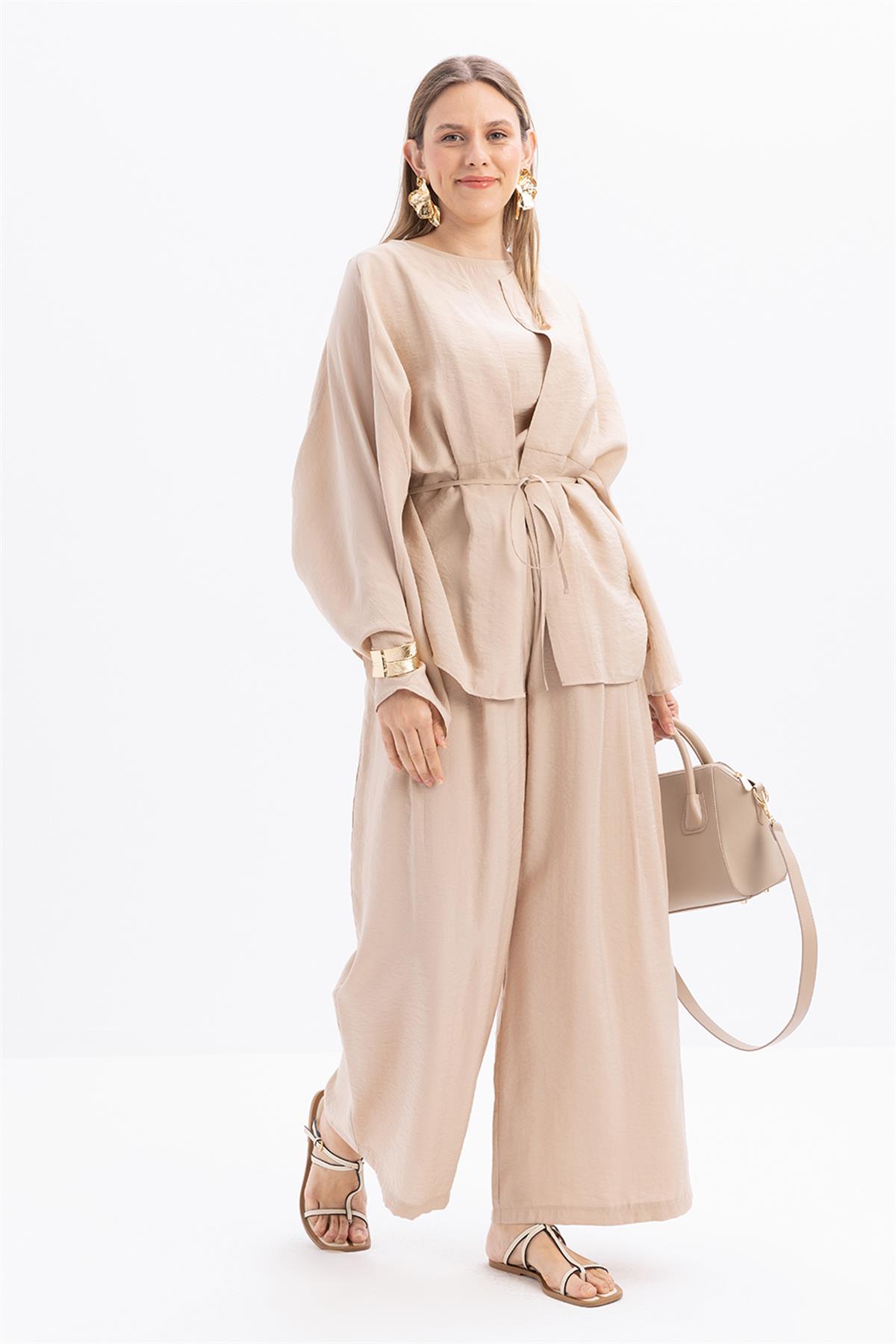 Bej-Belden Bağcıklı Modal Kimono | ALLDAY