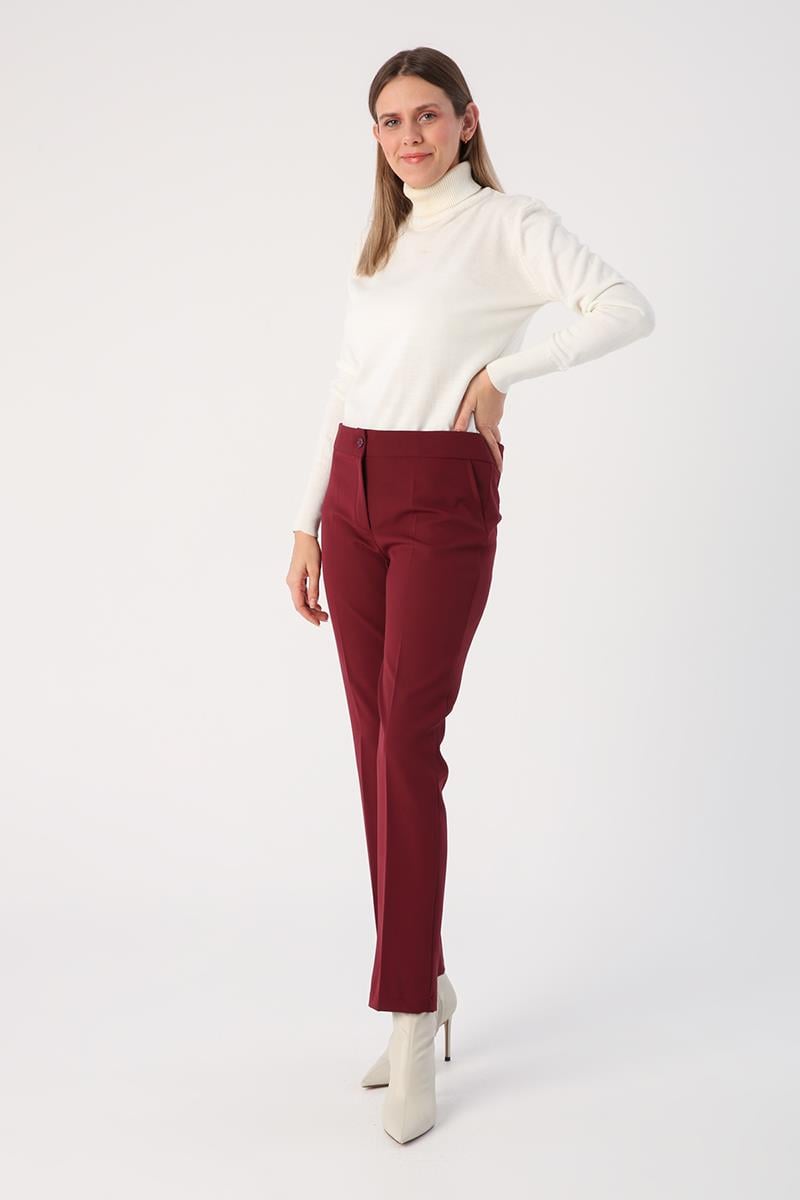Bordo-Likralı Cigarette Pantolon