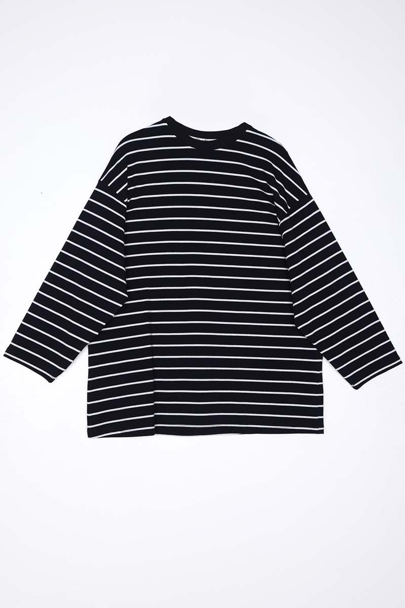 Black Ecru Cotton Striped Sweatshirt