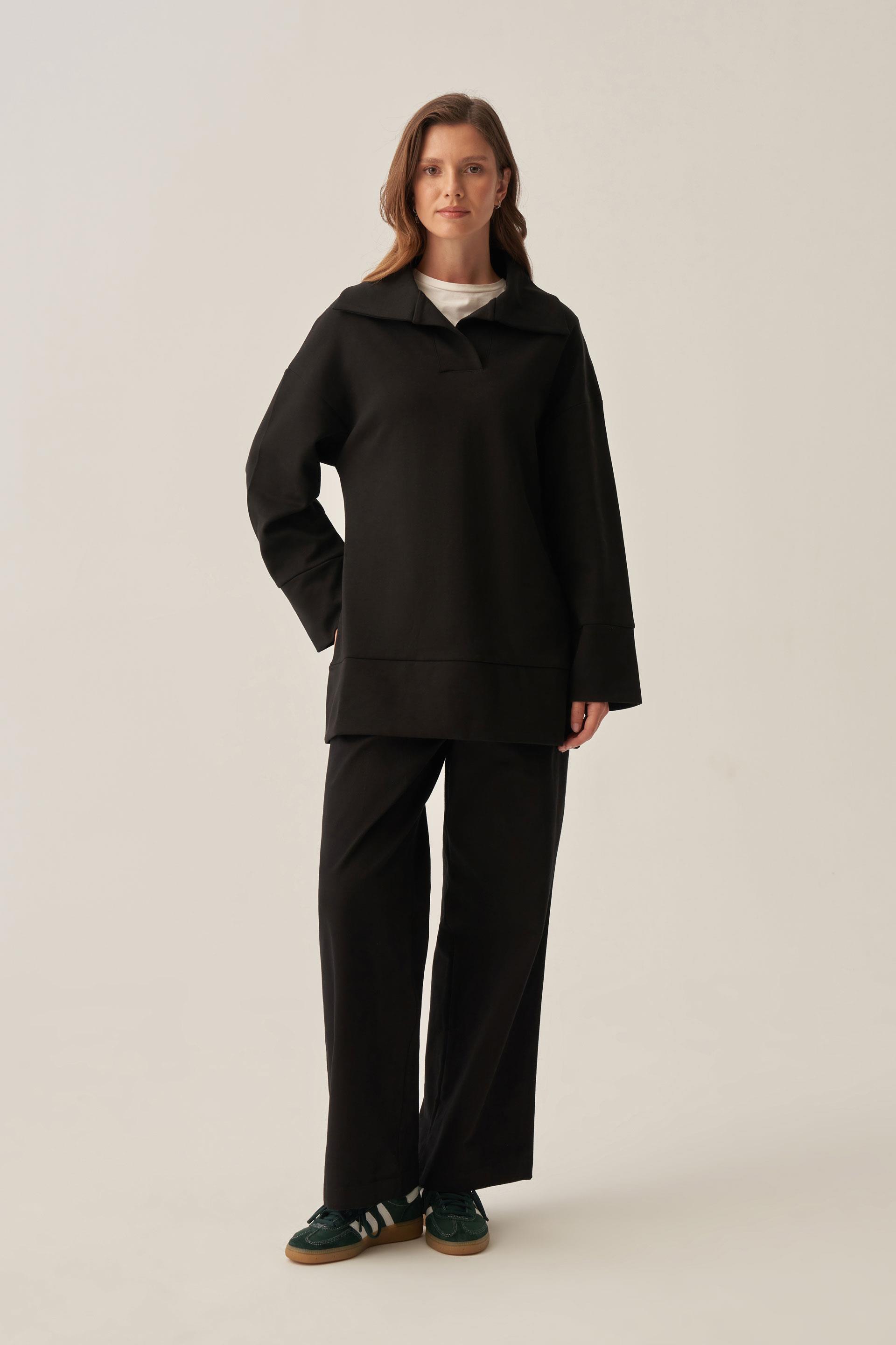 Polo Yaka İnterlok Sweatshirt - ALLDAY