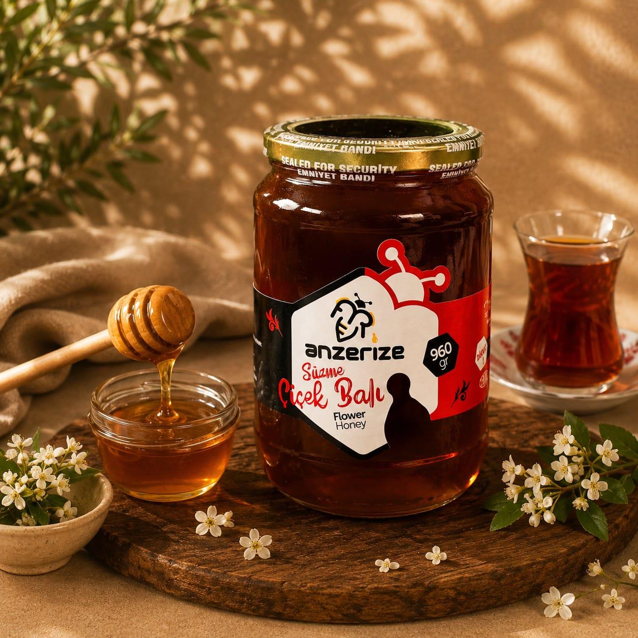 ANZERİZE SÜZME ÇİÇEK BALI 960 GR (ERZURUM YÖRESİ)