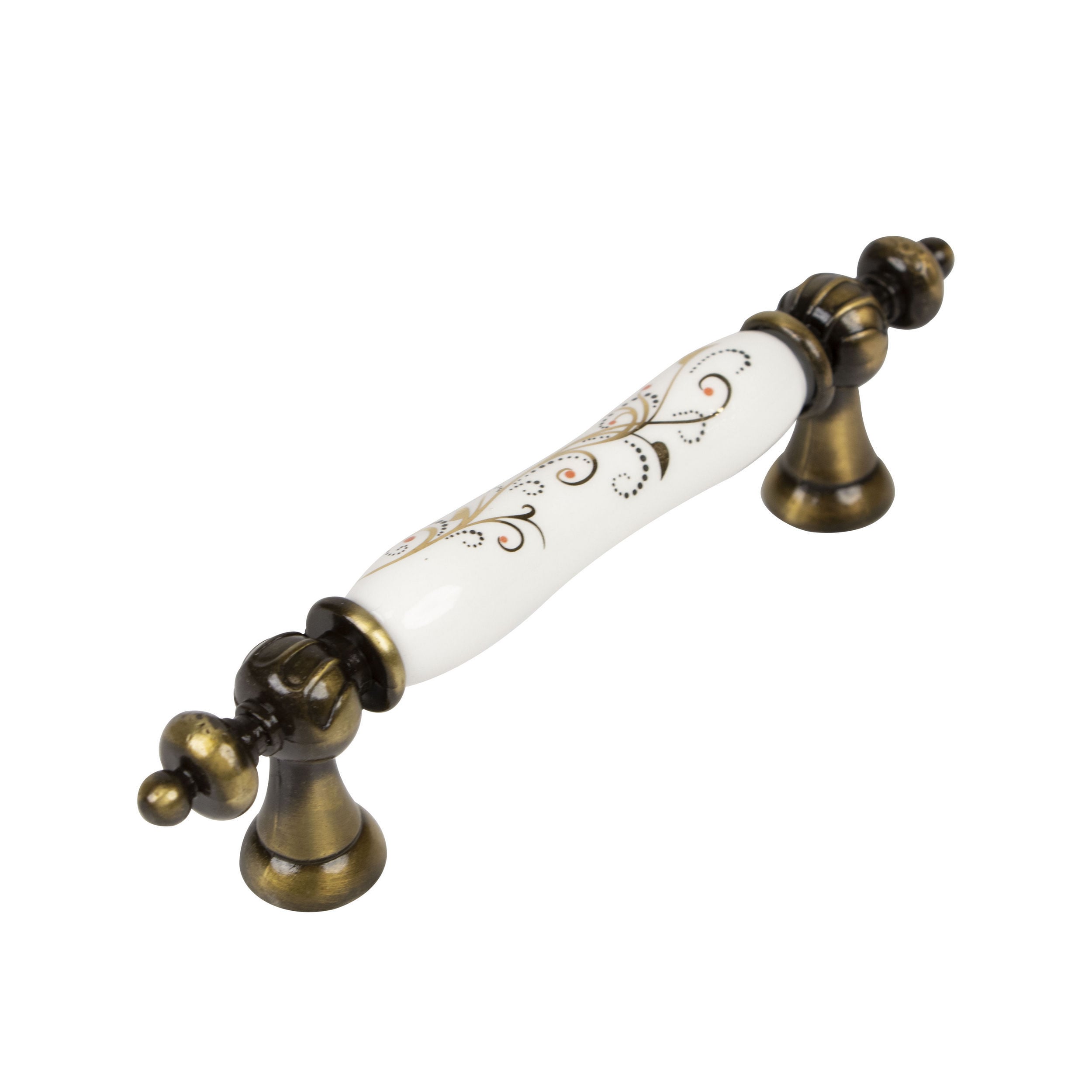 Tomurcuk Fırça Antik 165 Nolu Desenli 96 mm 1670 Serisi Porselen Çekme Mobilya Kulbu (1670-41-96-165)