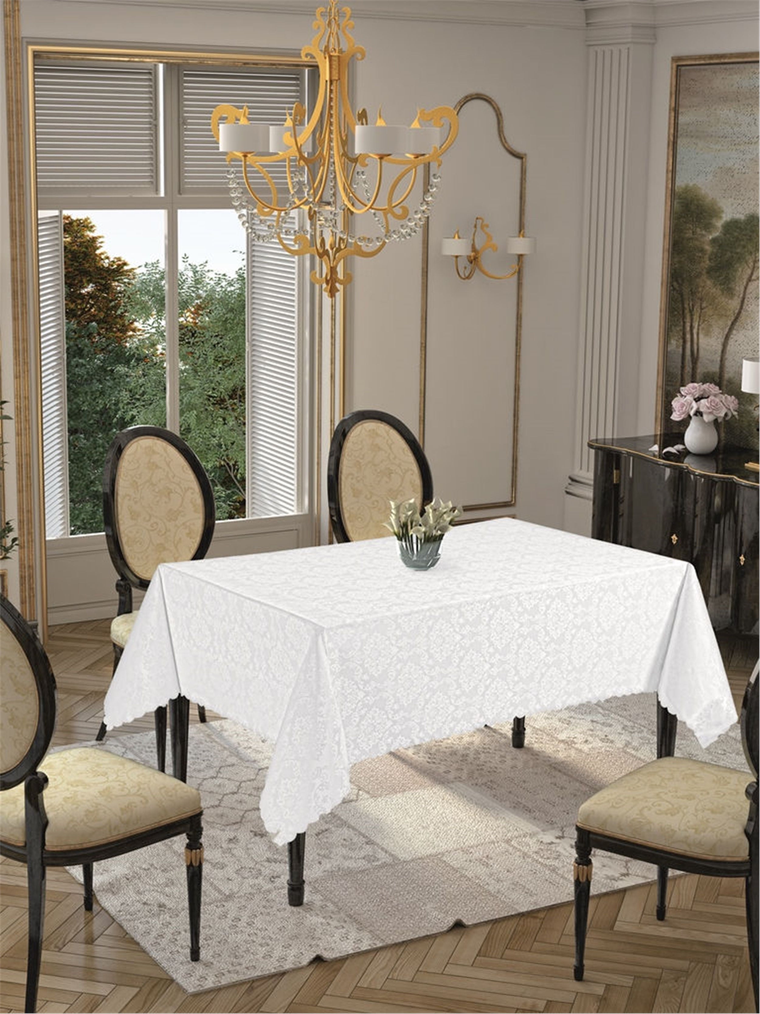 Afeks Home Beyaz 120x160 cm Golden Laurel Polyester Masa Örtüsü (AFEKSHOME.20001)