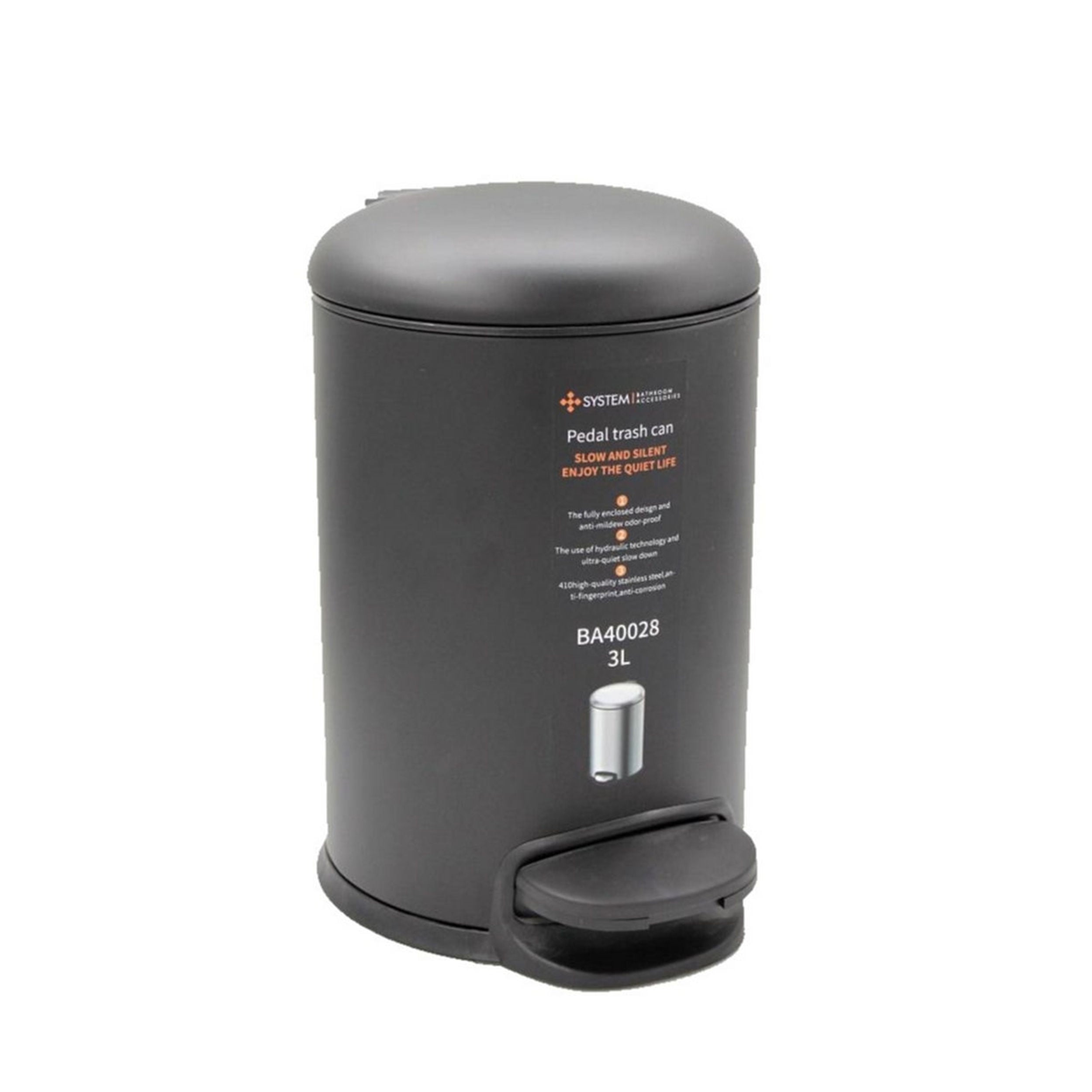 System Siyah 3 Litre Pedallı Çöp Kovası (BA4028 034 AL6)