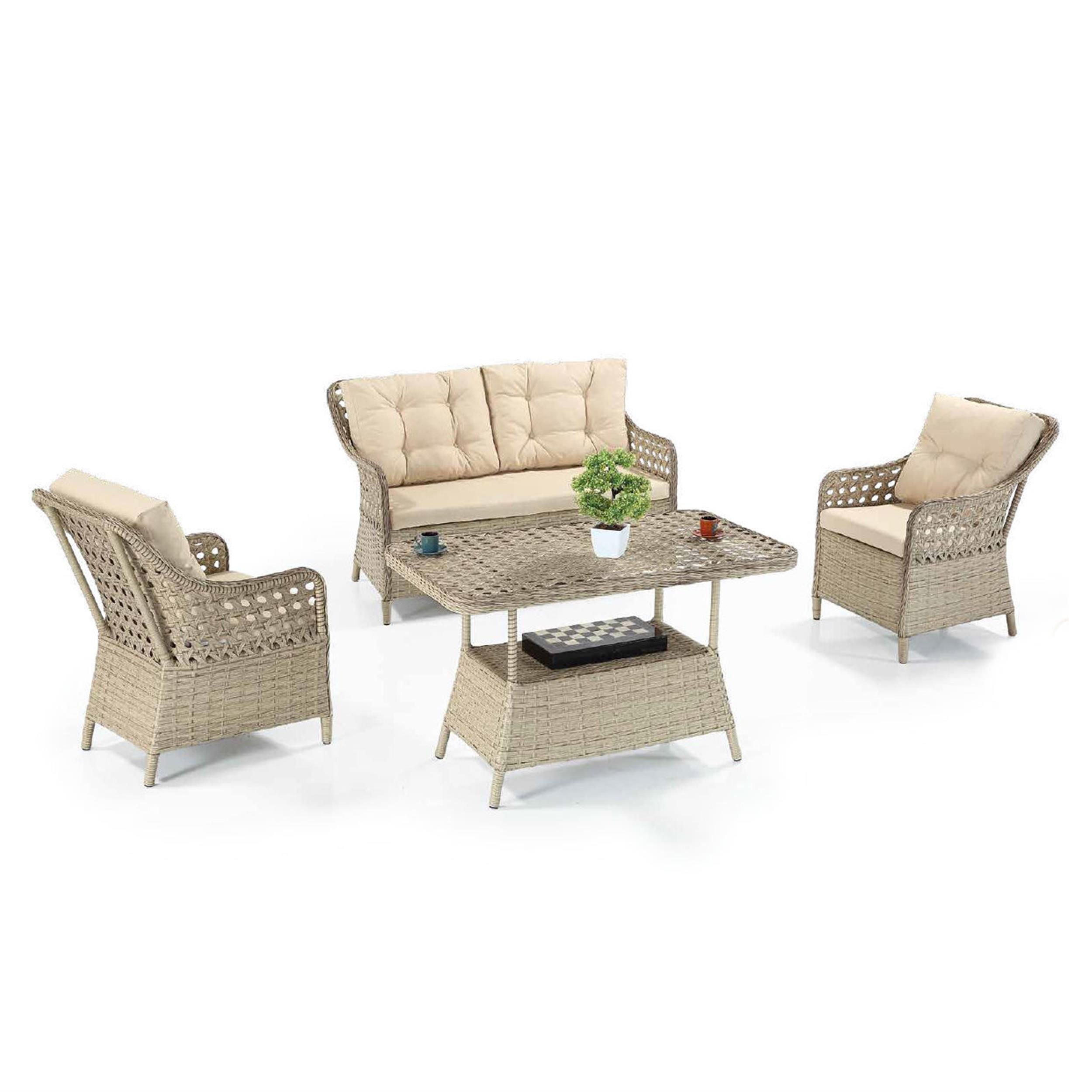 Botanica Bambu Cappucino 2+1+1 Orta Sehpalı Lotus Bahçe Oturma Seti (BOTANİCA.LOTUS-B)