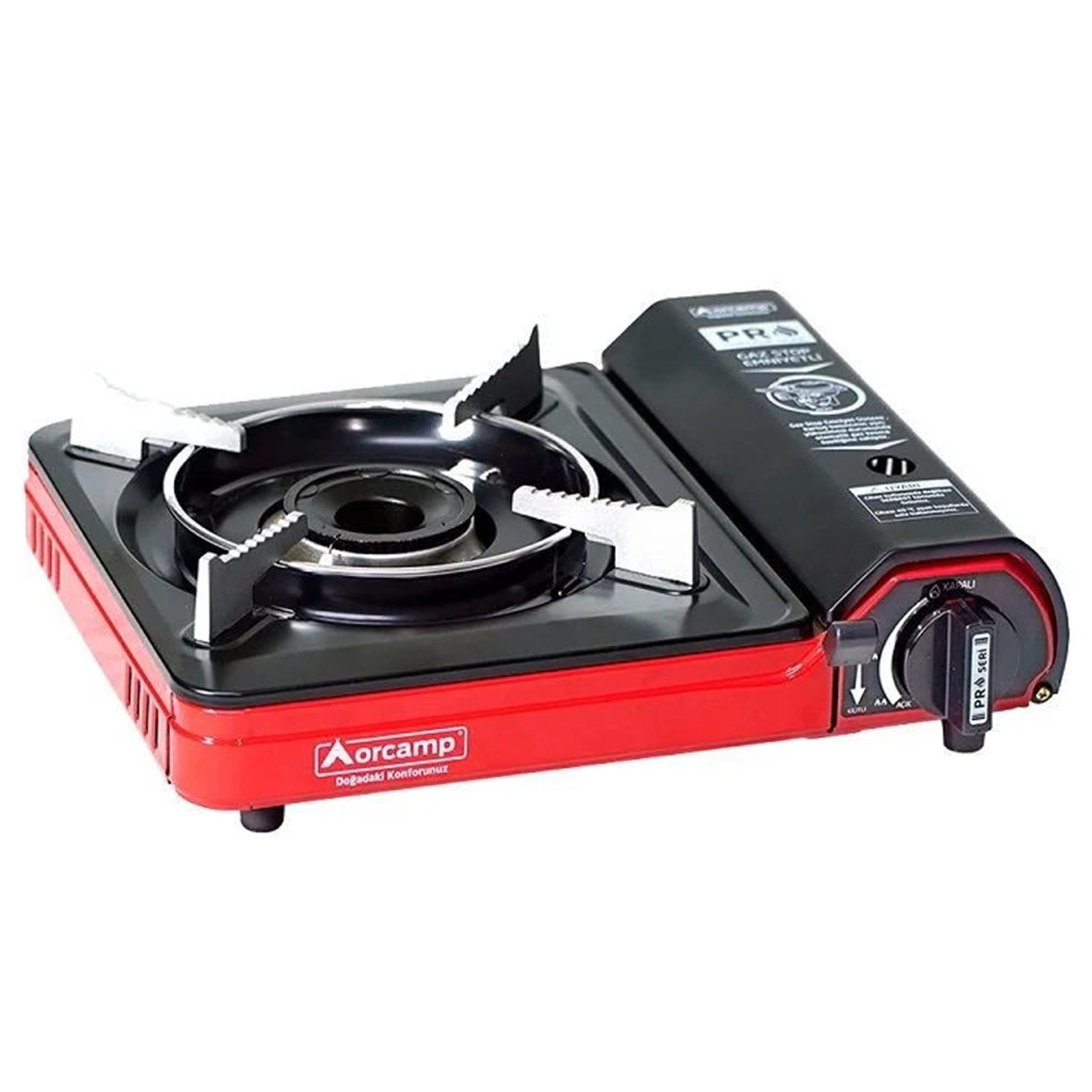 Orcamp Kırmızı Plastik Çantalı Gaz Stop Emniyetli Tekli Portatif Kamp Ocağı (FM.02.00.0020)