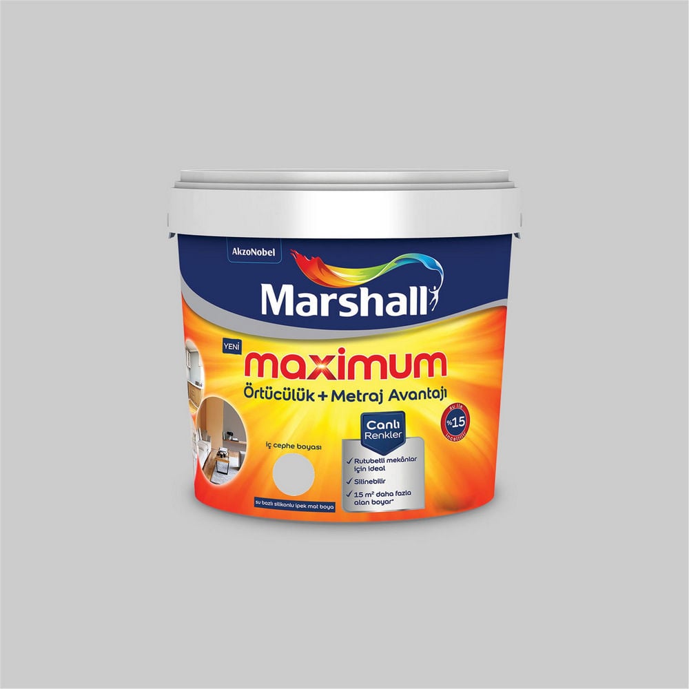 Marshall ON.00.76 7,5 Litre Maximum Su Bazlı Silikonlu İpek Mat İç Cephe Boyası (MARSHALL.5309482)