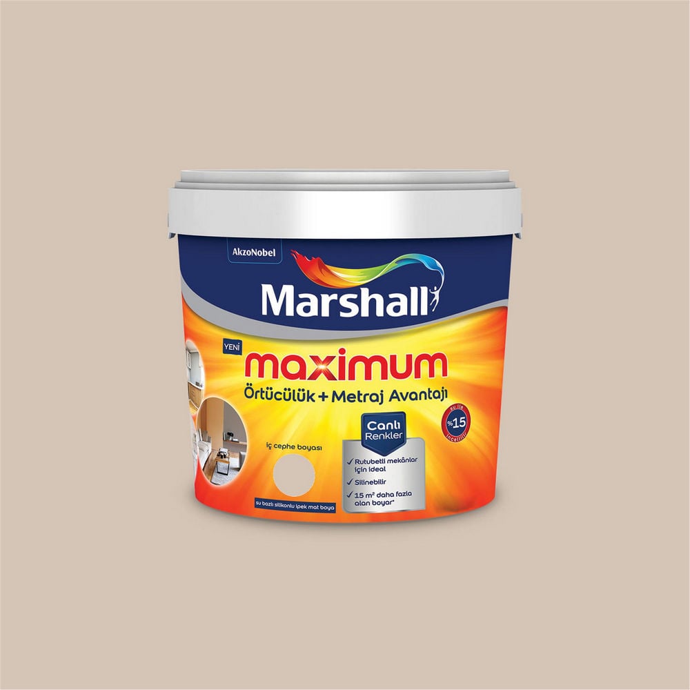 Marshall Patika 2,5 Litre Maximum Su Bazlı Silikonlu İpek Mat İç Cephe Boyası (MARSHALL.5309483)