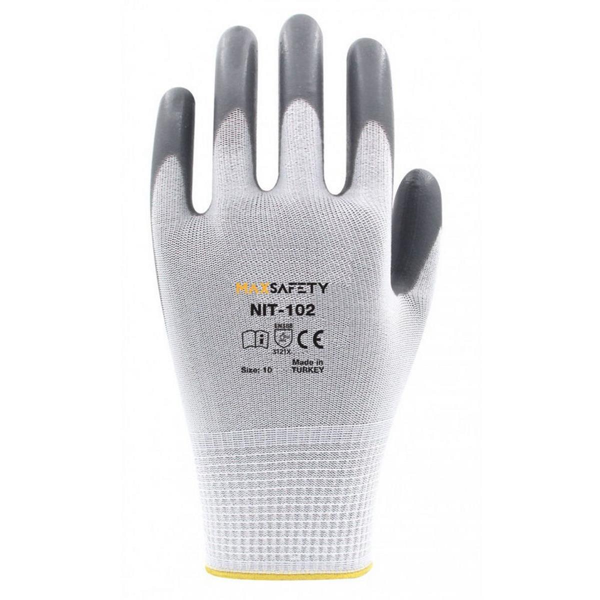 Max Safety Gri Beyaz 10 Numara Polyester Nitril Eldiven (MAXSAFETY.NIT-102-10)