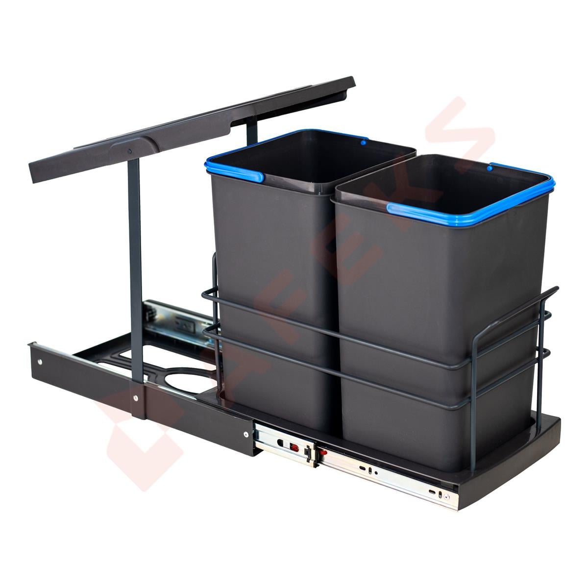 Pyramith Antrasit 12+12 Litre Teleskopik Raylı Çöp Kovası (P-9153)