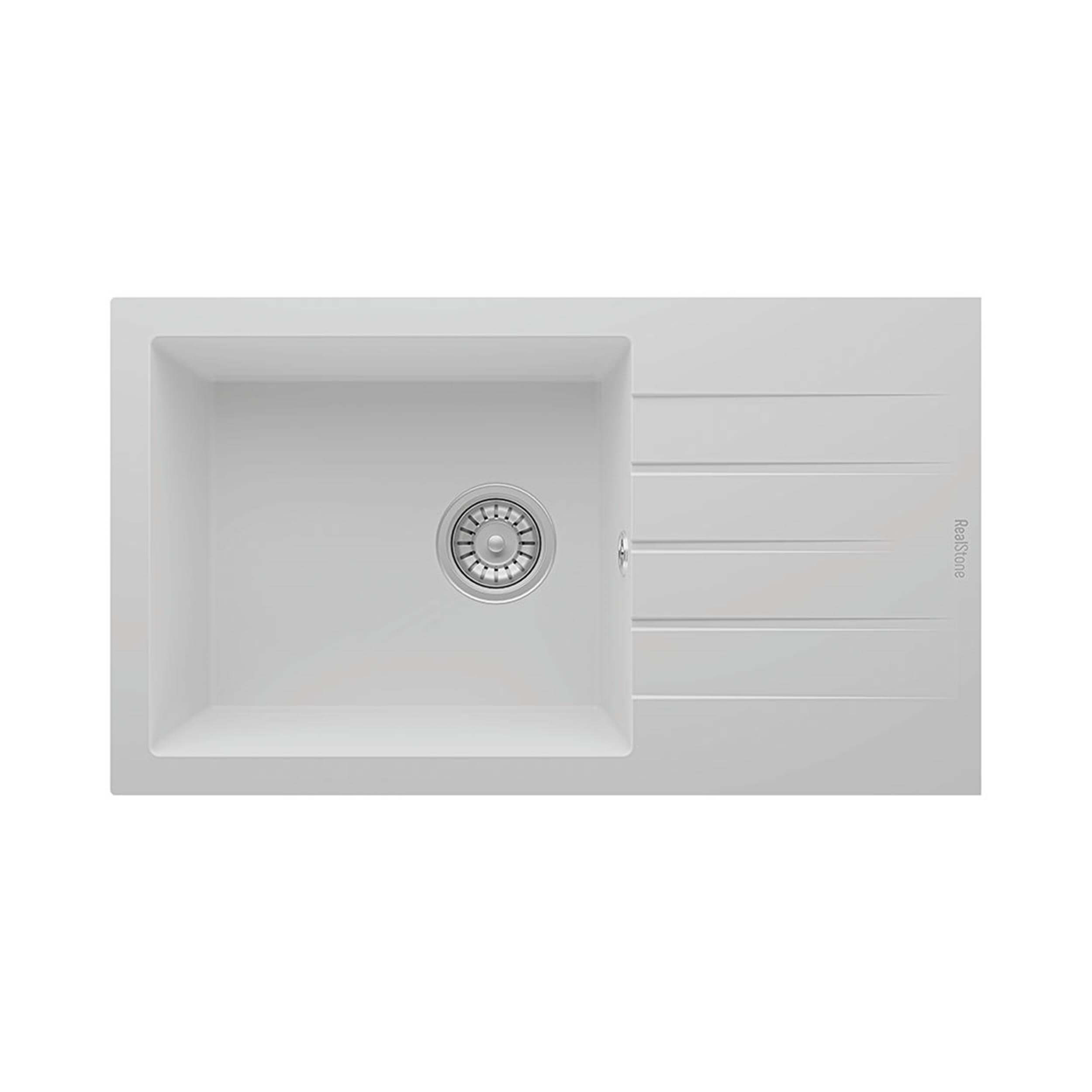 Real Stone Assos 76 XL Beyaz Tek Gözlü Granit Eviye (REALSTONE.P-010-B)