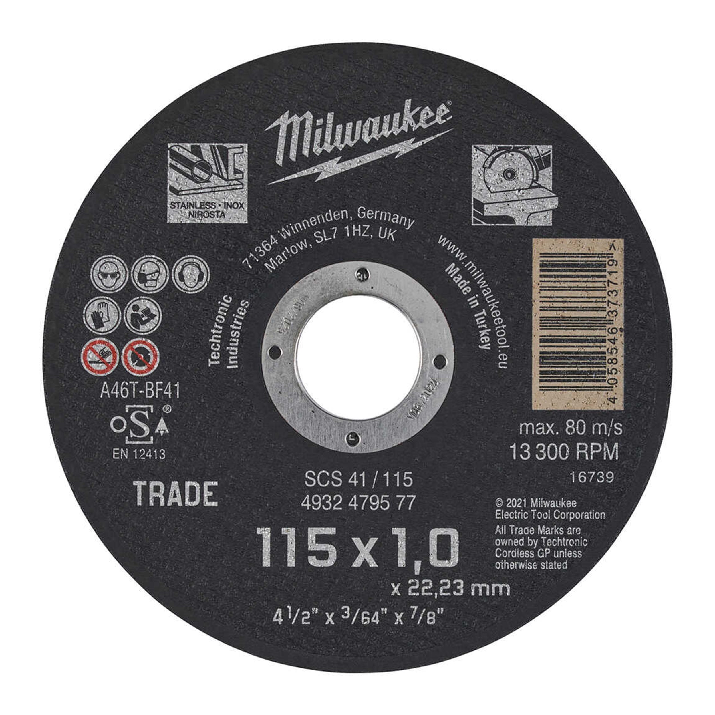 Milwaukee İnox 115x1 mm Taş Metal Kesme Taşı (T4932479577)