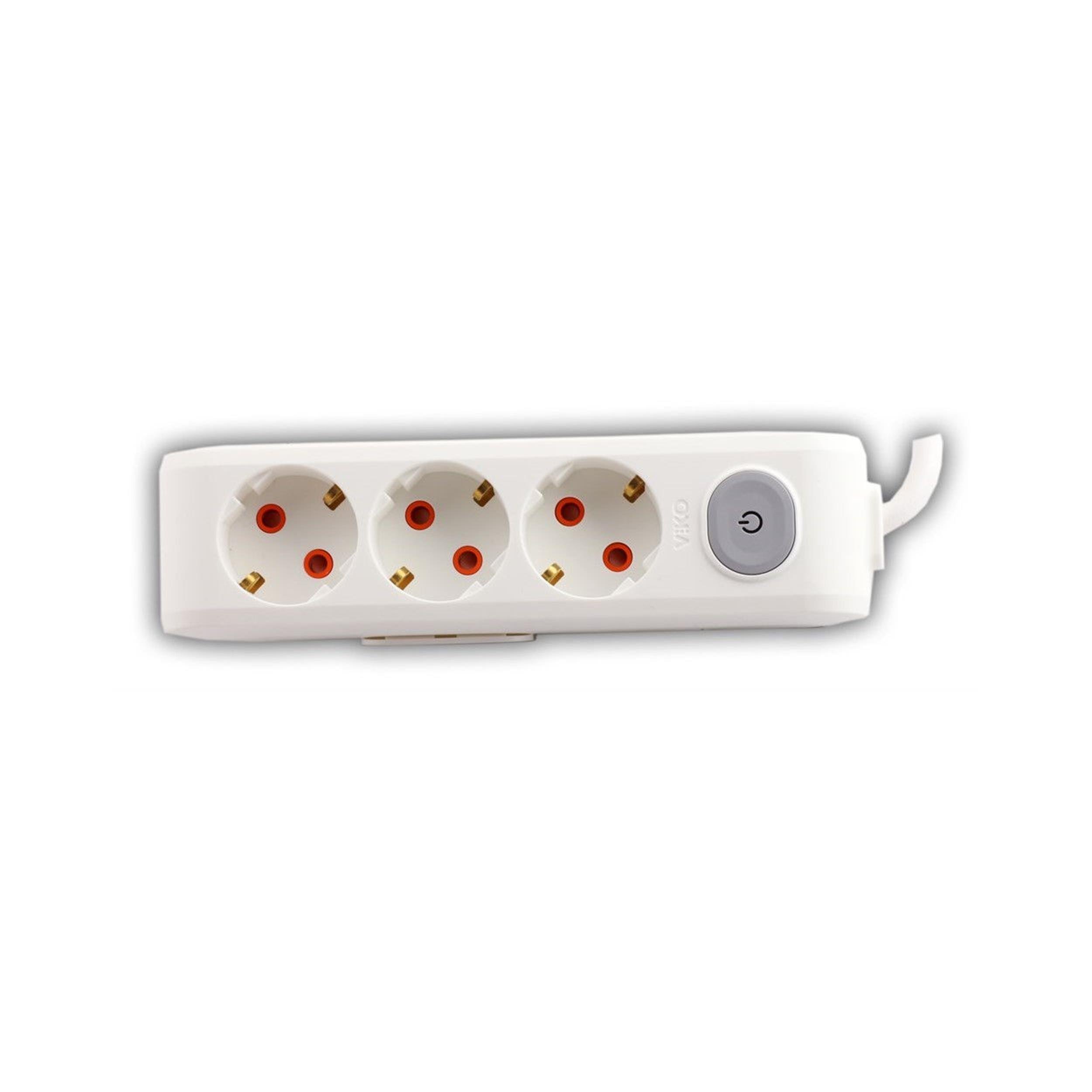 VİKO 1 Metre Topraklı Anahtarlı Kablolu Multi-Let Üçlü Priz (VK-90117301)